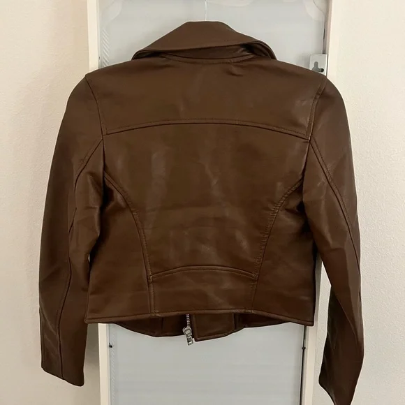 NWT Abercrombie & Fitch Vegan Leather Moto Jacket in Dark Brown - Picture 9 of 9